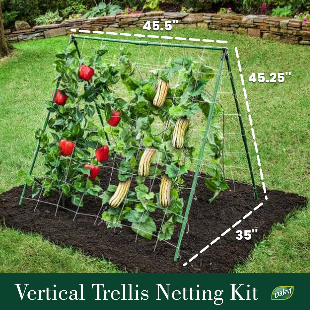 Trellis Netting Kit for Vertical Gardening – Heavy Duty Material – Tangle Free Nylon - 6&quot; Mesh - 5/8 in Pole Structure